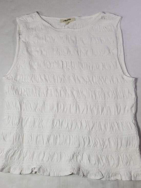 Madewell Women White Cotton Linen Blend Sachi Smocked Tank Top Size M - Picture 1 of 6